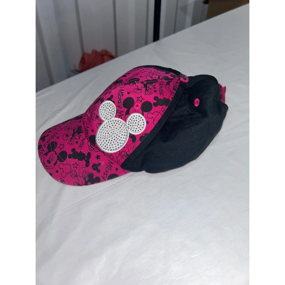 Disney Parks Mickey Mouse Pink Black Sequin‎ Youth Baseball Cap Hat Adjustable